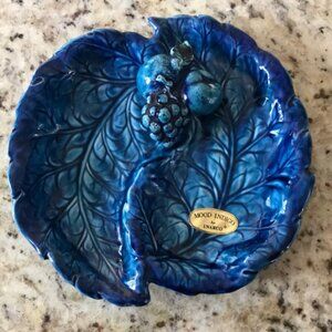 Vintage Inarco Japan Mood Indigo Double Leaf Plate Tray Dish 3D